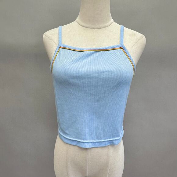 Nike Yoga Tank Slim Fit Crop Top Ribbed Stretch Retro Baby Blue Size Medium - Picture 1 of 16